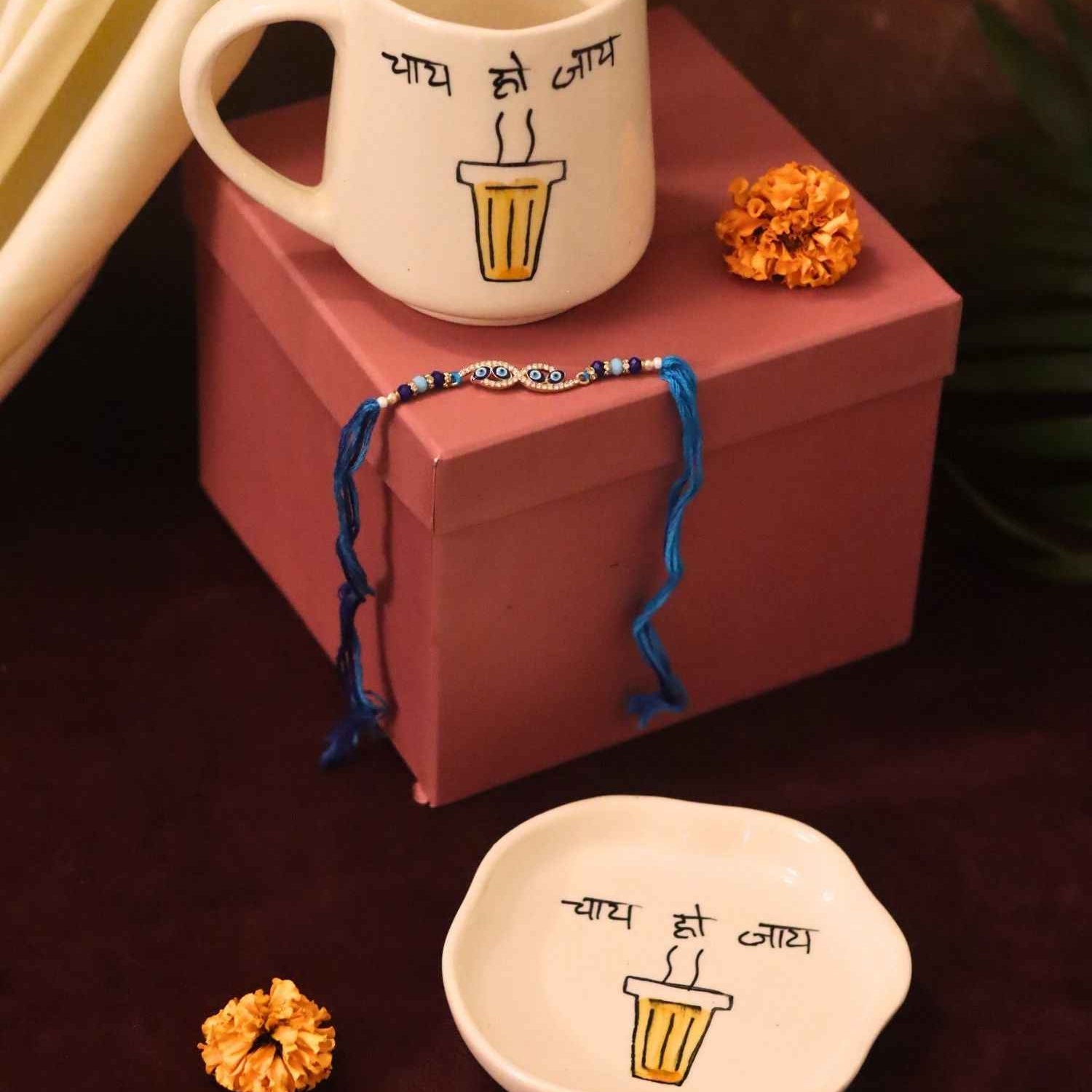 Chai Ho Jaye Mug & Handmade Dessert Plate Rakhi Gift Box