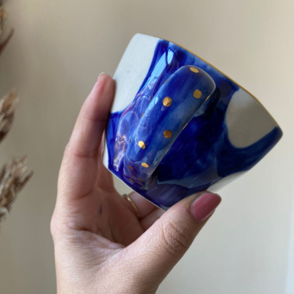 Blue & gold polka mug hanmdade in india