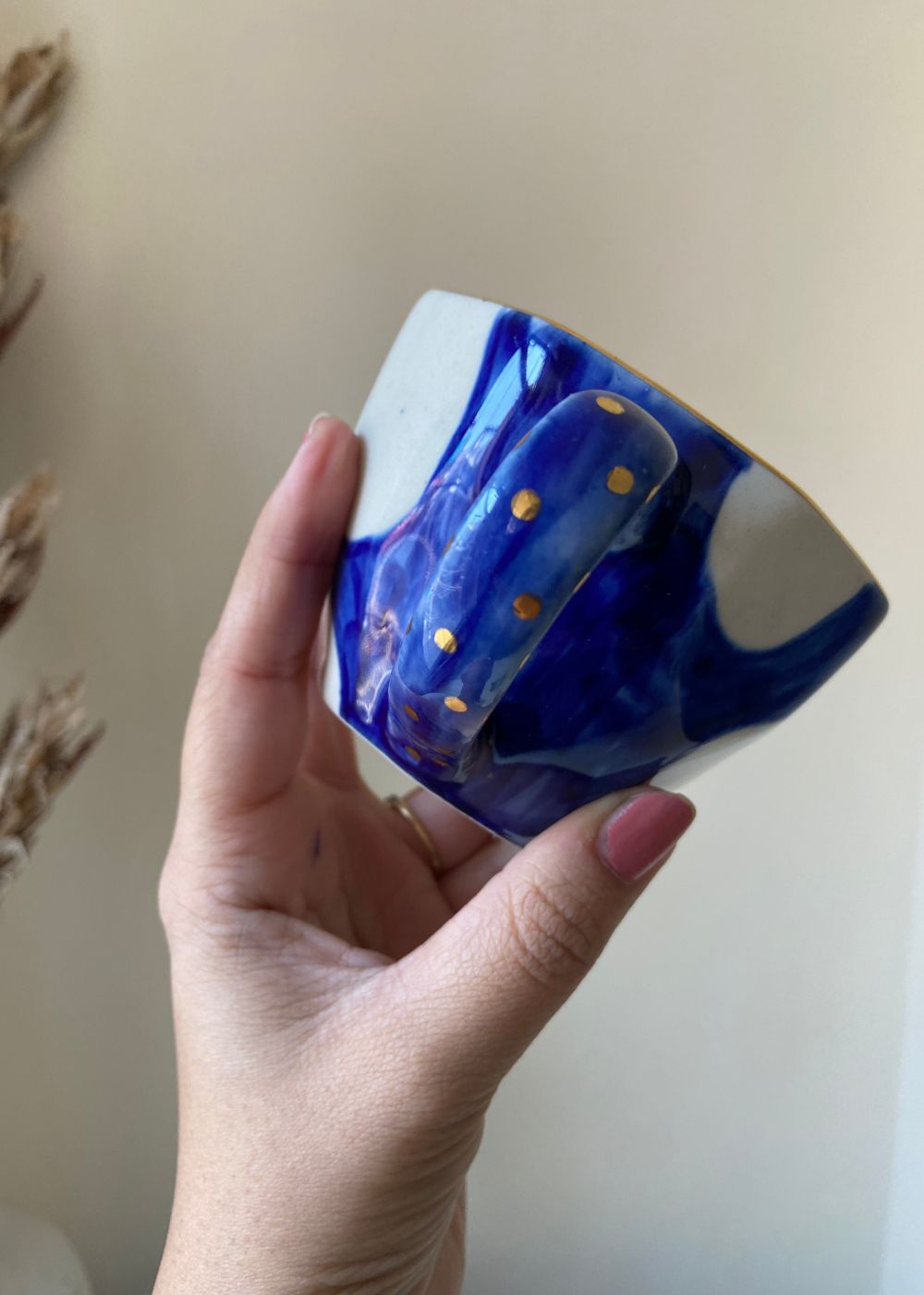 Blue & gold polka mug hanmdade in india
