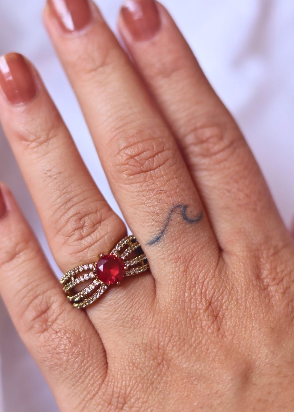 Anti tarnish Crimson Bloom Ring