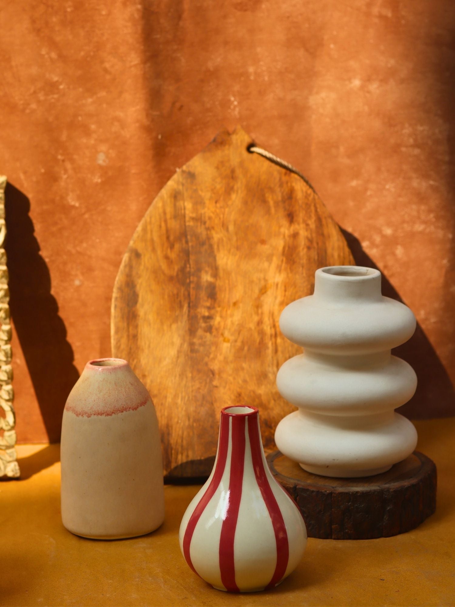 Set of 3 - Beige heart vases combo