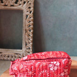 red floral toiletry bag handmade in india 