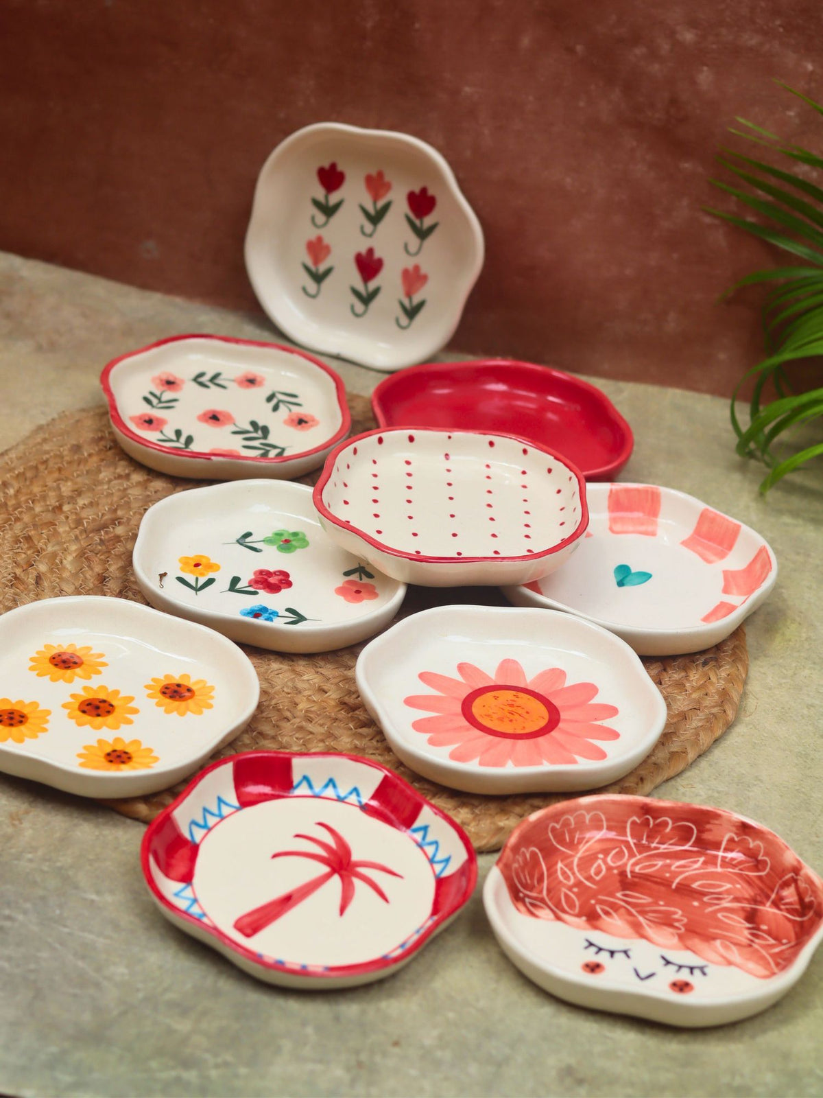 Set of 10 Floral Heart Handmade Dessert plate (for the price of 7)