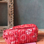 red floral toiletry bag made by cotton