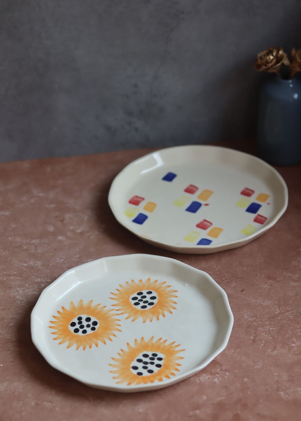  Sunflower & Crayon Plates handmade in India