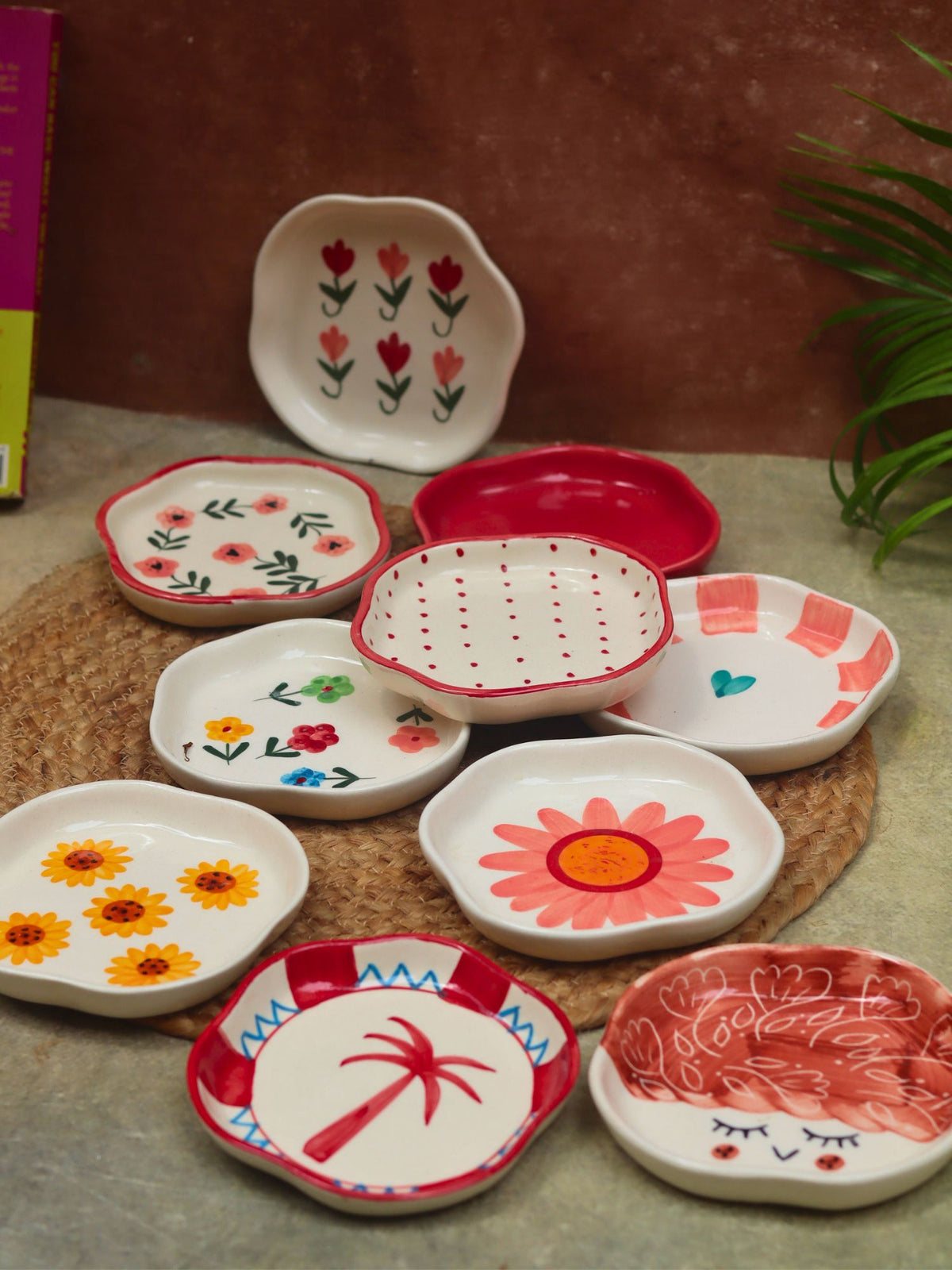 Set of 10 Floral Heart Handmade Dessert plate (for the price of 7)