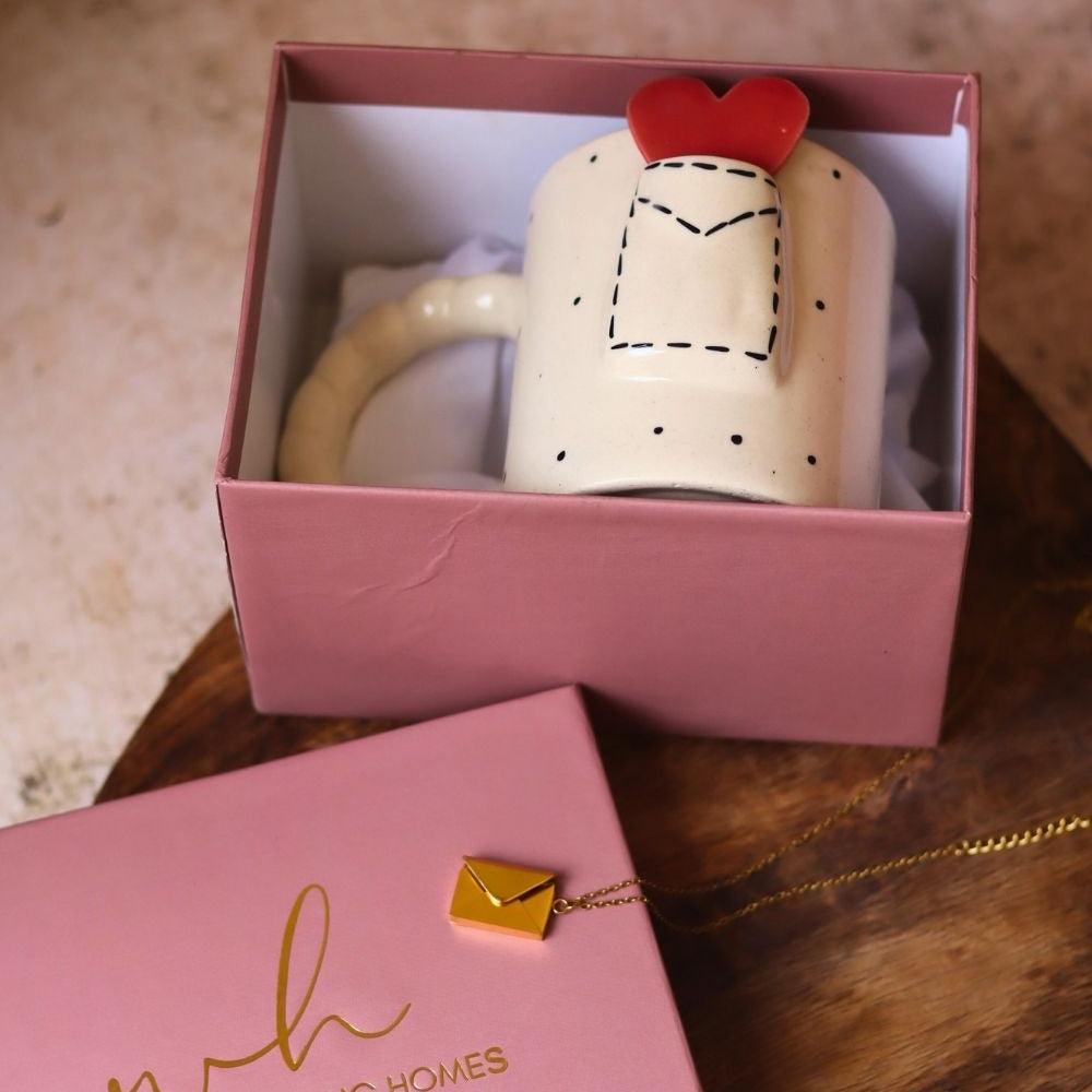 handmade Love Letter Mug & Love Letter Necklace in a Gift Box