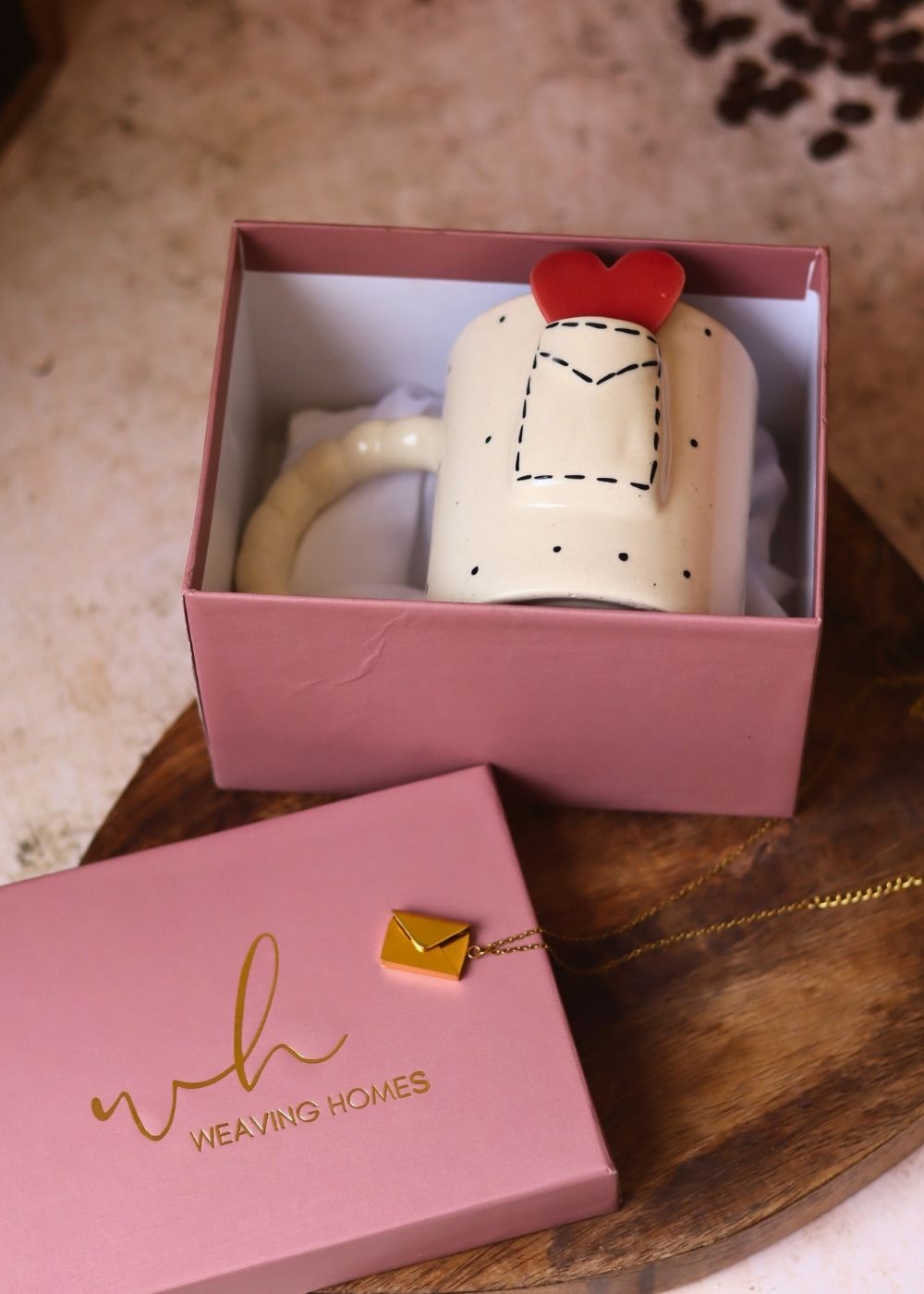 handmade Love Letter Mug & Love Letter Necklace in a Gift Box