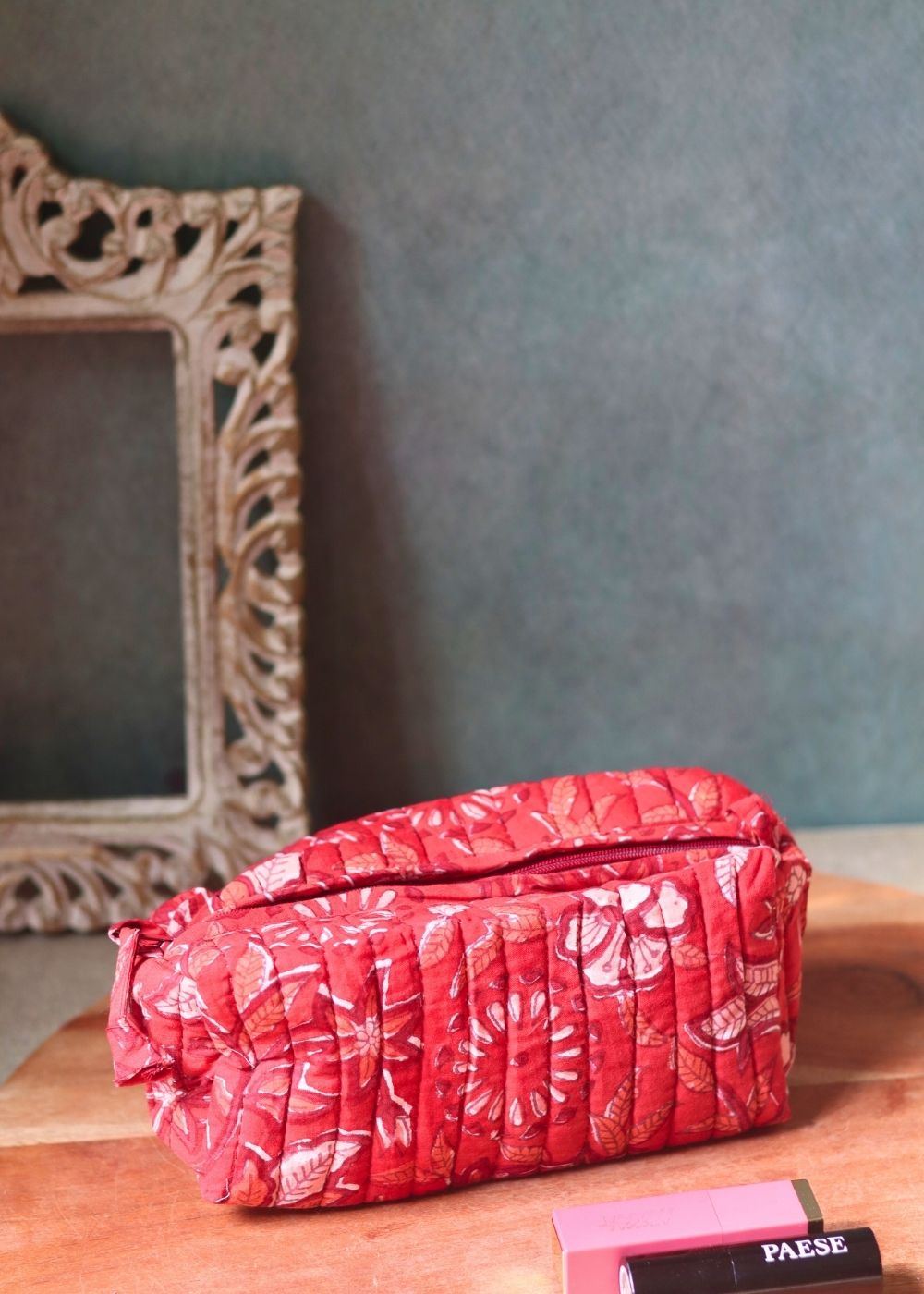 red floral toiletry bag with small size