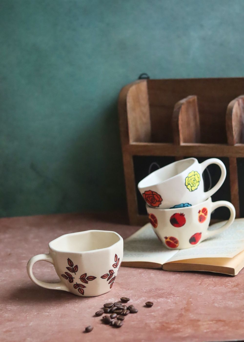 Handmade Set of 3 - Rosy Bloom Mugs