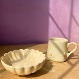 white lily mug & bowl set made by ceramic 