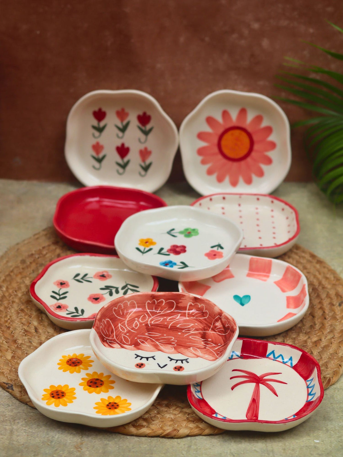 Set of 10 Floral Heart Handmade Dessert plate (for the price of 7)