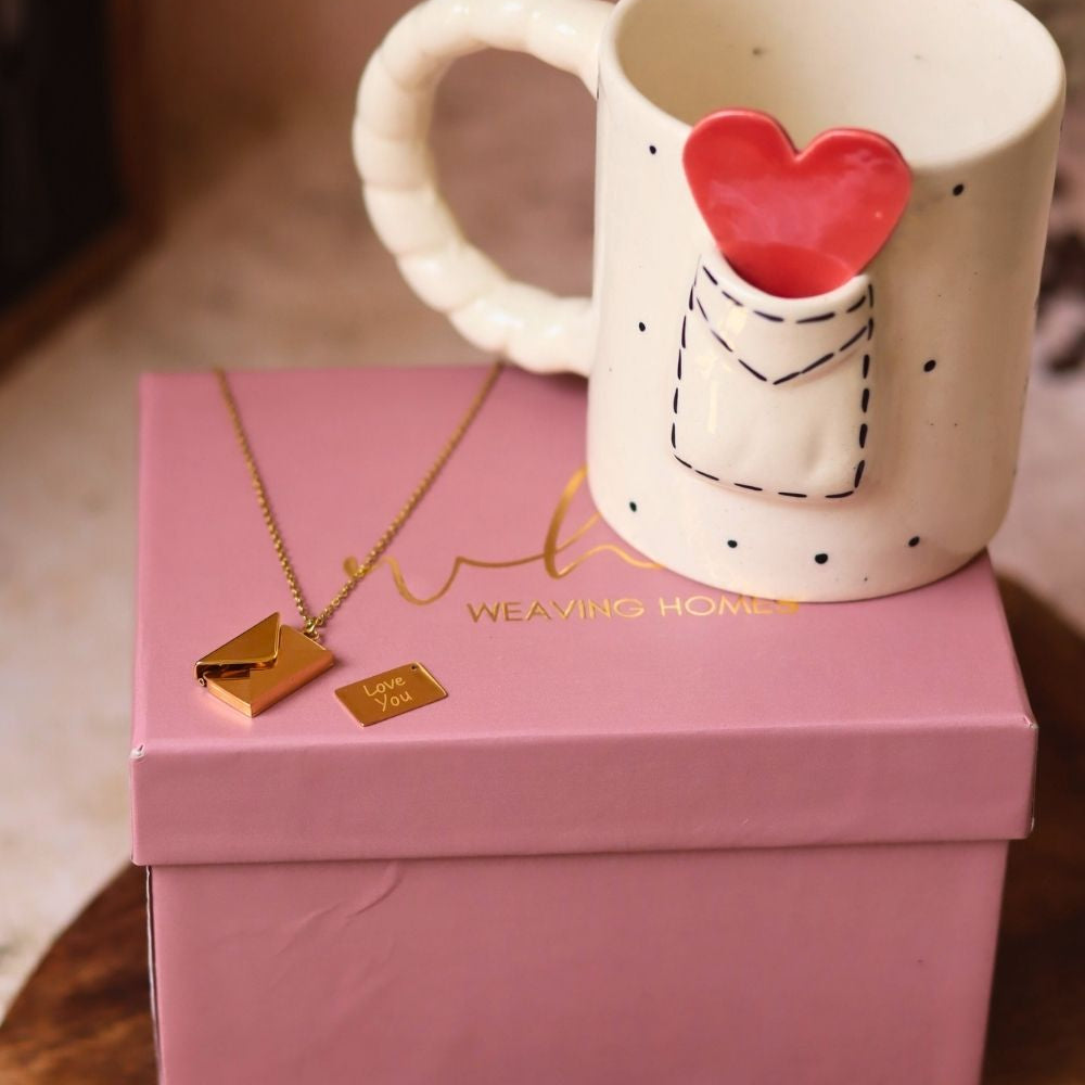 Love Letter Mug & Love Letter Necklace in a Gift Box made by Ceramic
