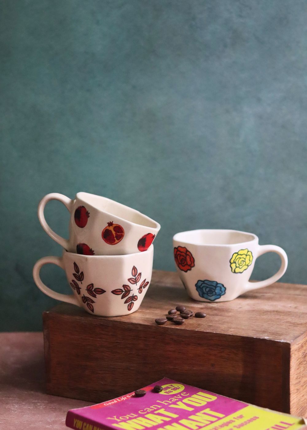 Set of 3 - Rosy Bloom Mugs handmade in India