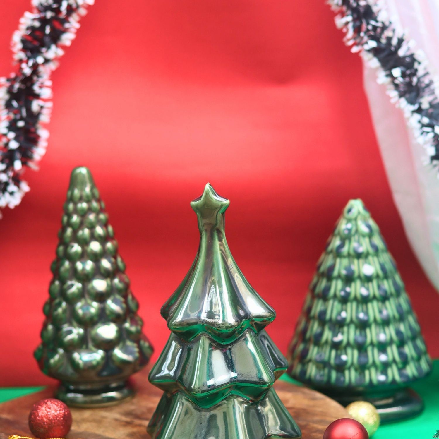 Set of 3 - Evergreen Glow Christmas tree combo made by ceramic