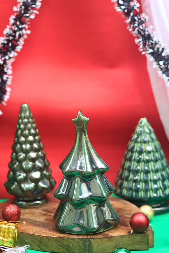 Set of 3 - Evergreen Glow Christmas tree combo made by ceramic