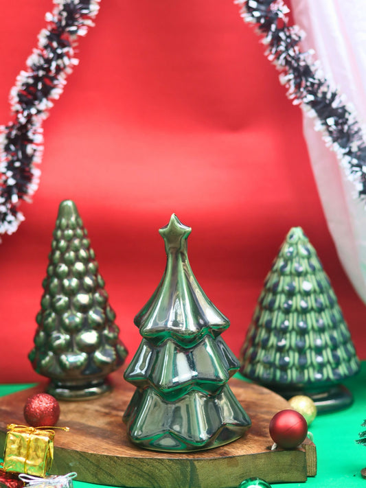 Set of 3 - Evergreen Glow Christmas tree combo made by ceramic