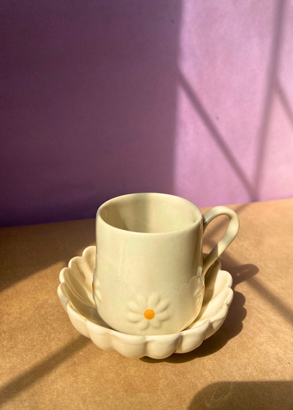 white lily mug & ice cream bowl set handmade in india 