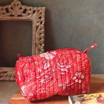 red floral toiletry bag handmade in india 