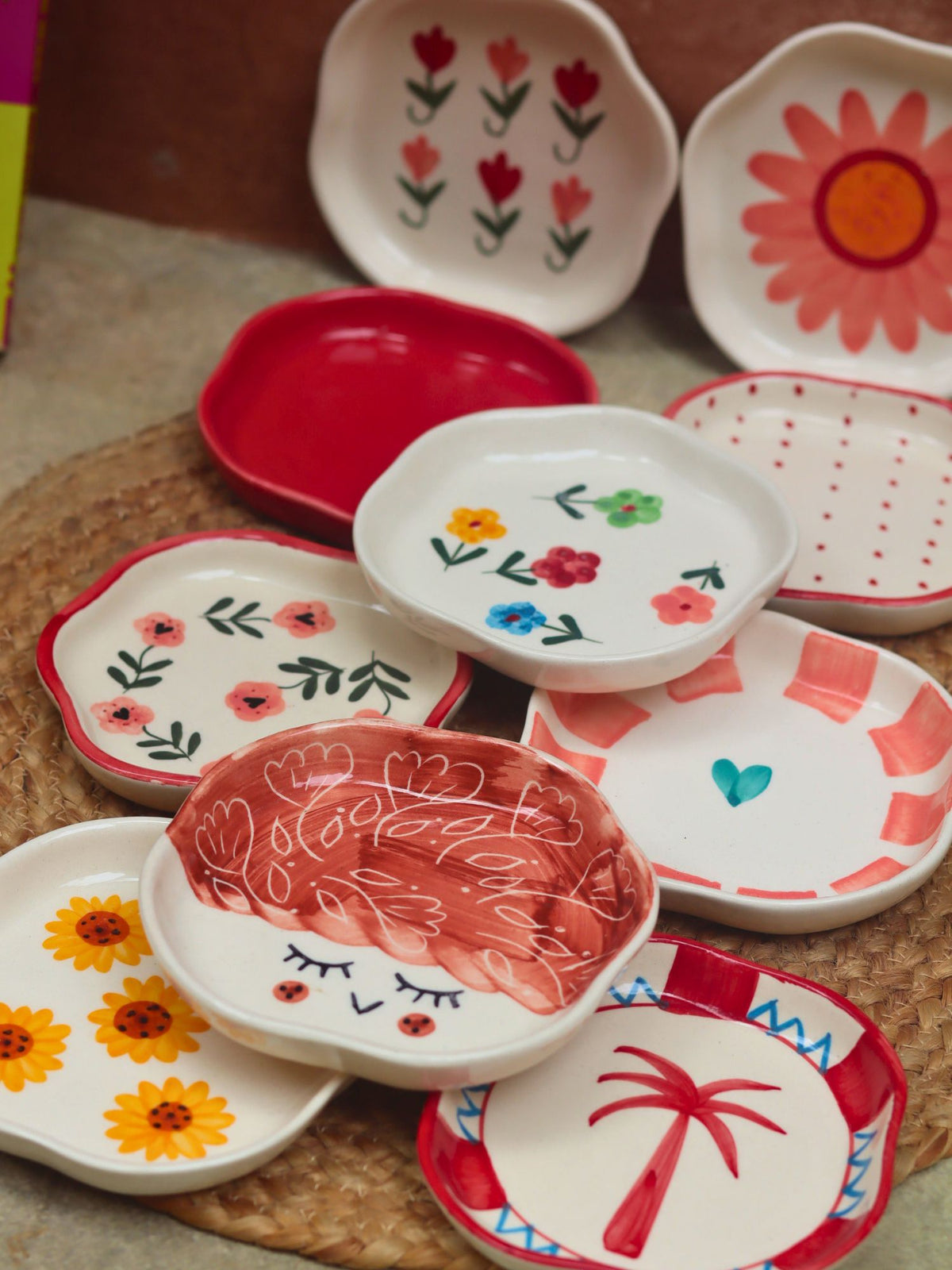 Set of 10 Floral Heart Handmade Dessert plate (for the price of 7)