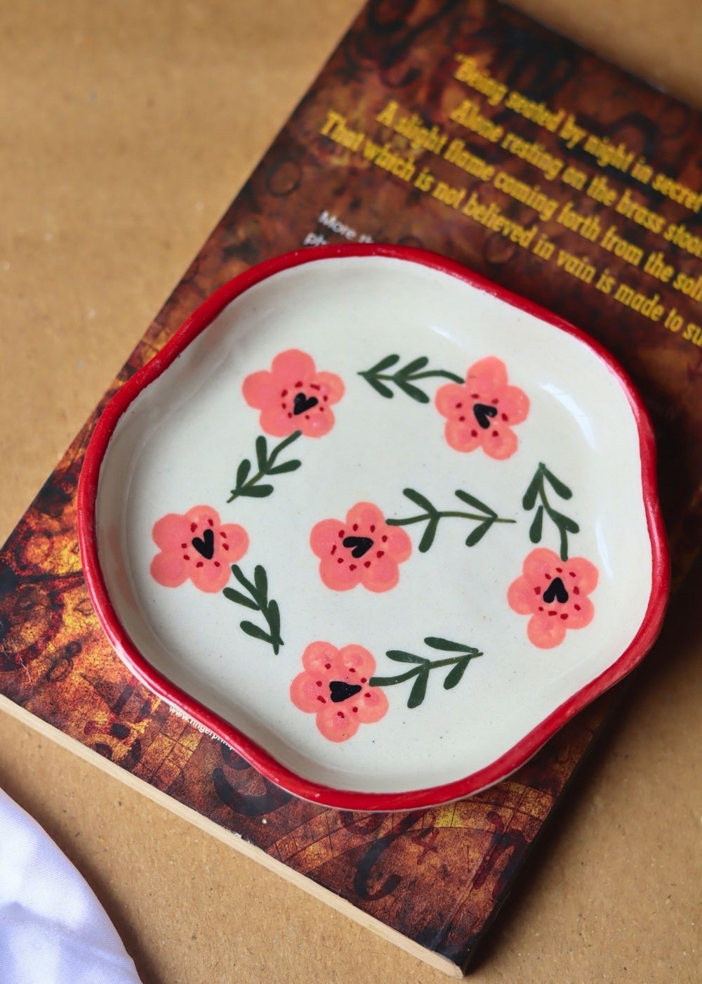 Poppy Flower Handmade Dessert Plate  handmade in india
