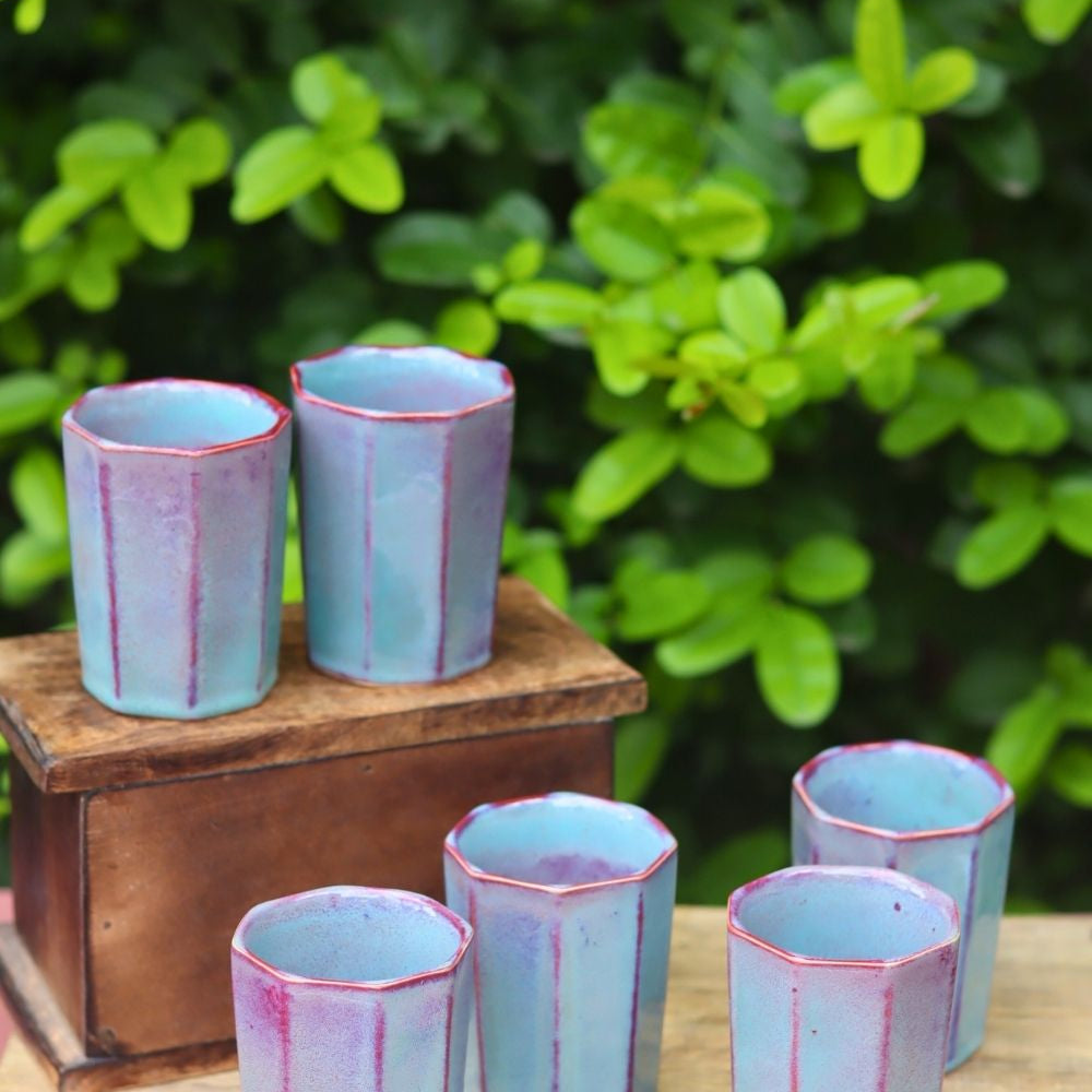 handmade Set of 6 - Blue Chai Kulhad