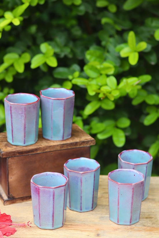 handmade Set of 6 - Blue Chai Kulhad