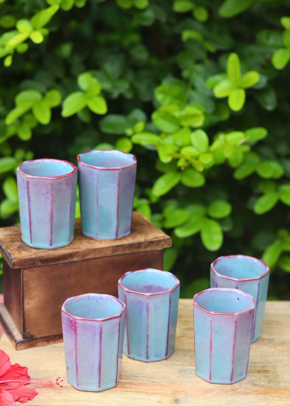 handmade Set of 6 - Blue Chai Kulhad