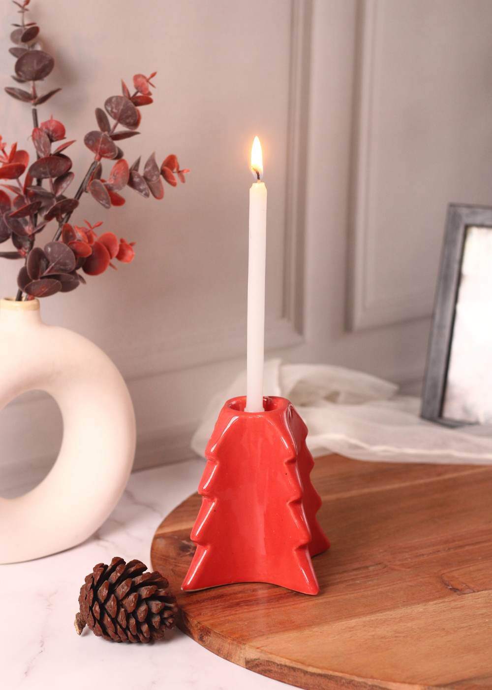 made by ceramic red christmas tree candle