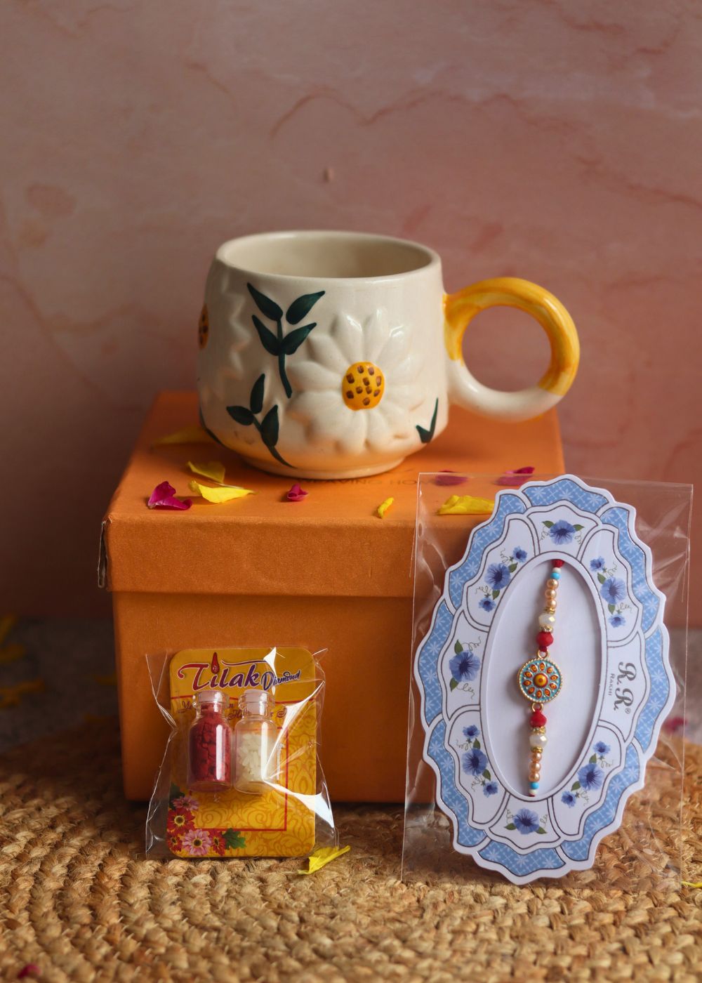 daisy mug rakhi gift box made by ceramic