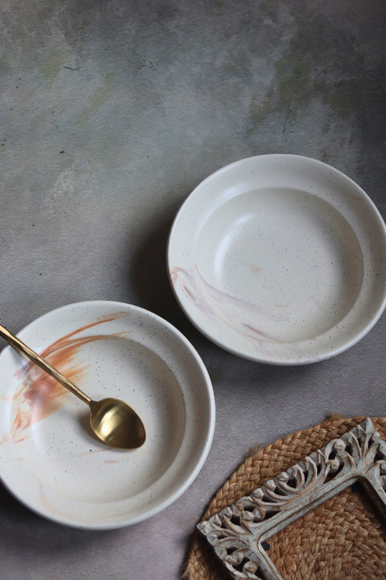 Two Handmade Ceramic Pasta Plates With Spoon