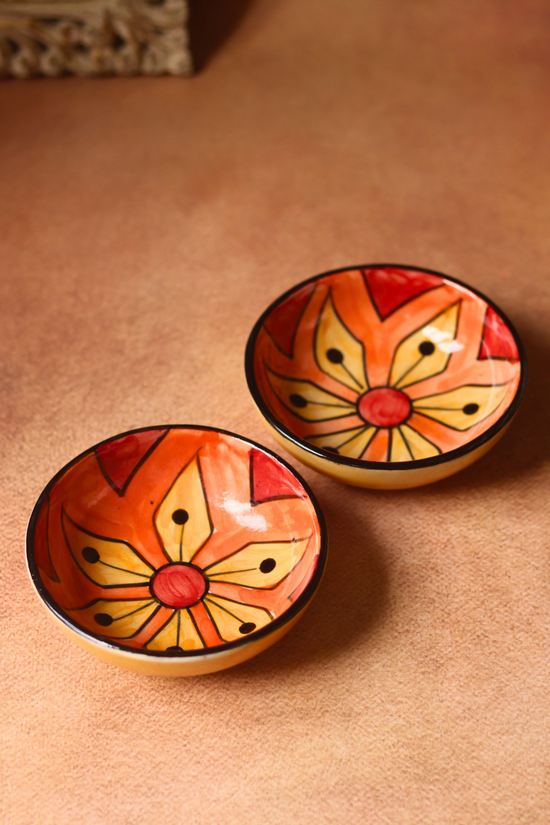 Handmade ceramic nut bowls orange 