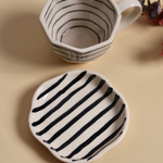black lined & zebra dessert plate set of two, made by ceramic , combo, mug & dessert plate 
