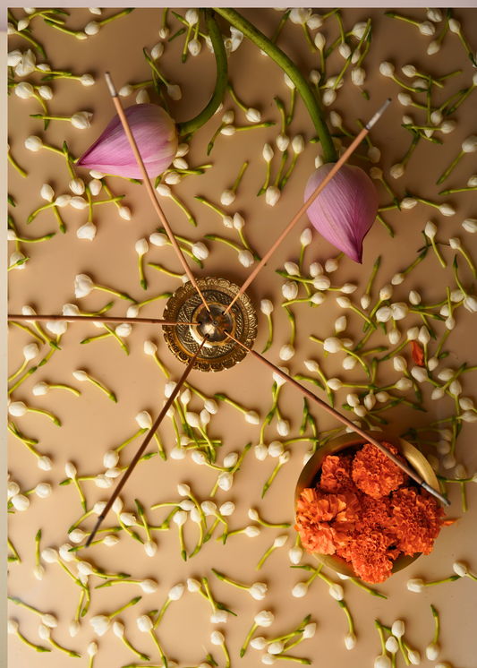 Agarbatti stand with flowers & agarbattis