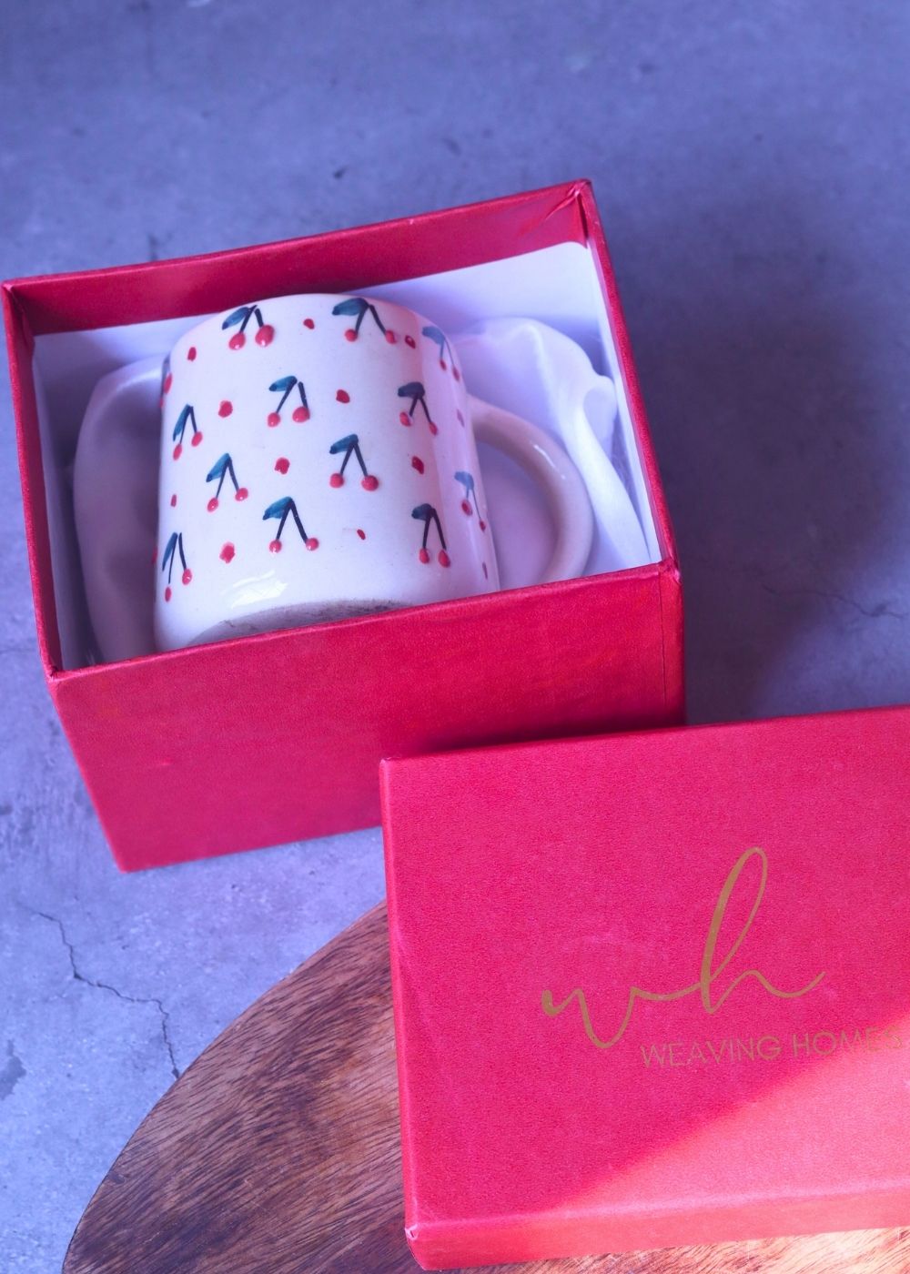 Cherry Embossed Mug in a Gift Box handmade in india