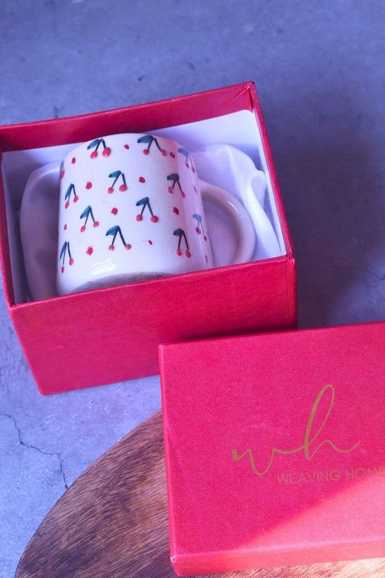 Cherry Embossed Mug in a Gift Box handmade in india