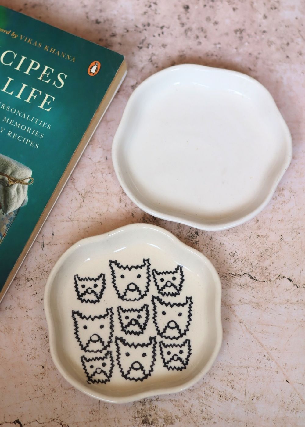 Cats & White Handmade Dessert Plate handmade in india