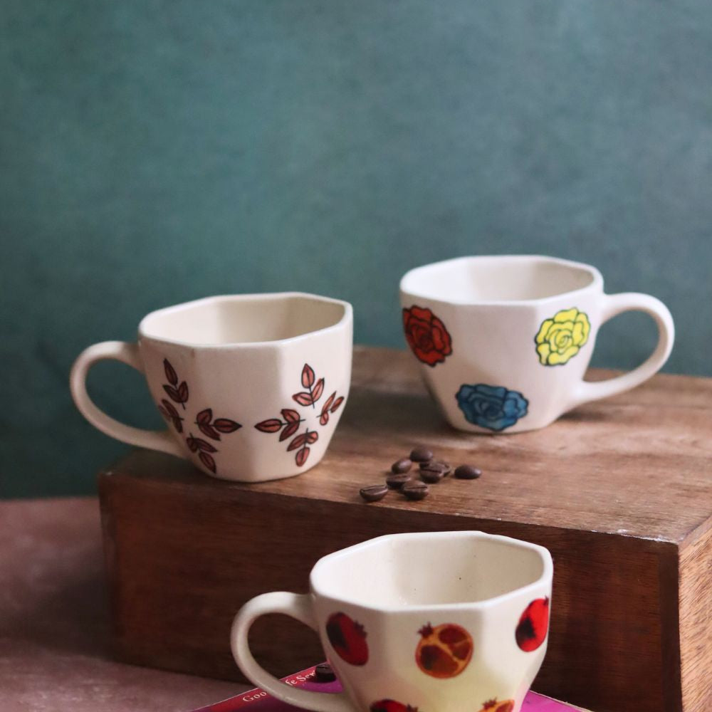 Set of 3 - Rosy Bloom Mugs made by ceramic
