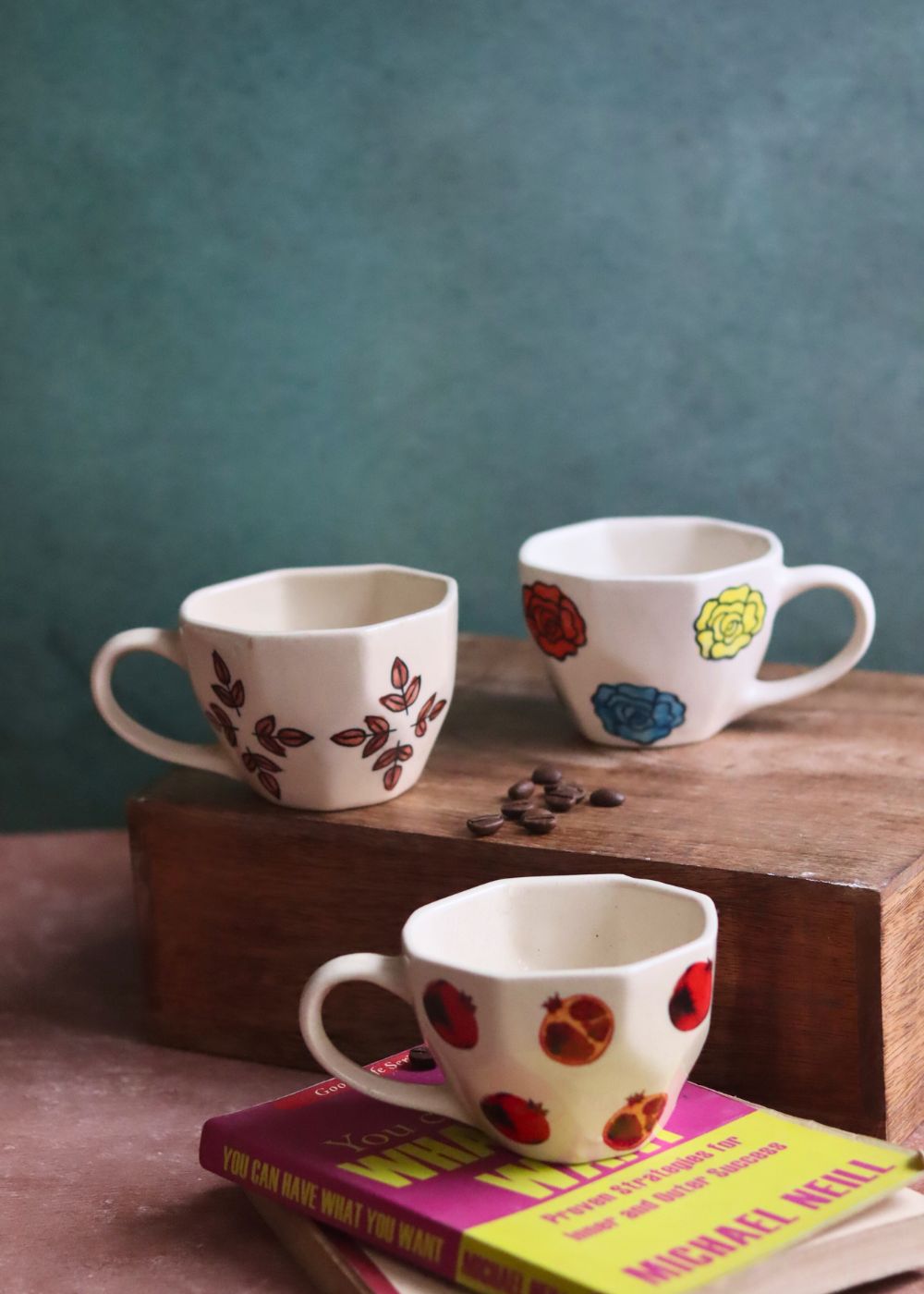 Set of 3 - Rosy Bloom Mugs made by ceramic