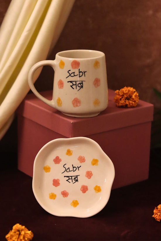 Sabr Mug & Handmade Dessert Plate in a Gift Box handmade in India