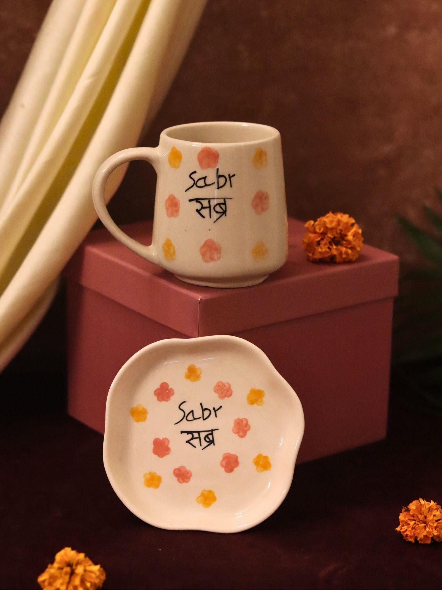 Sabr Mug & Handmade Dessert Plate in a Gift Box handmade in India