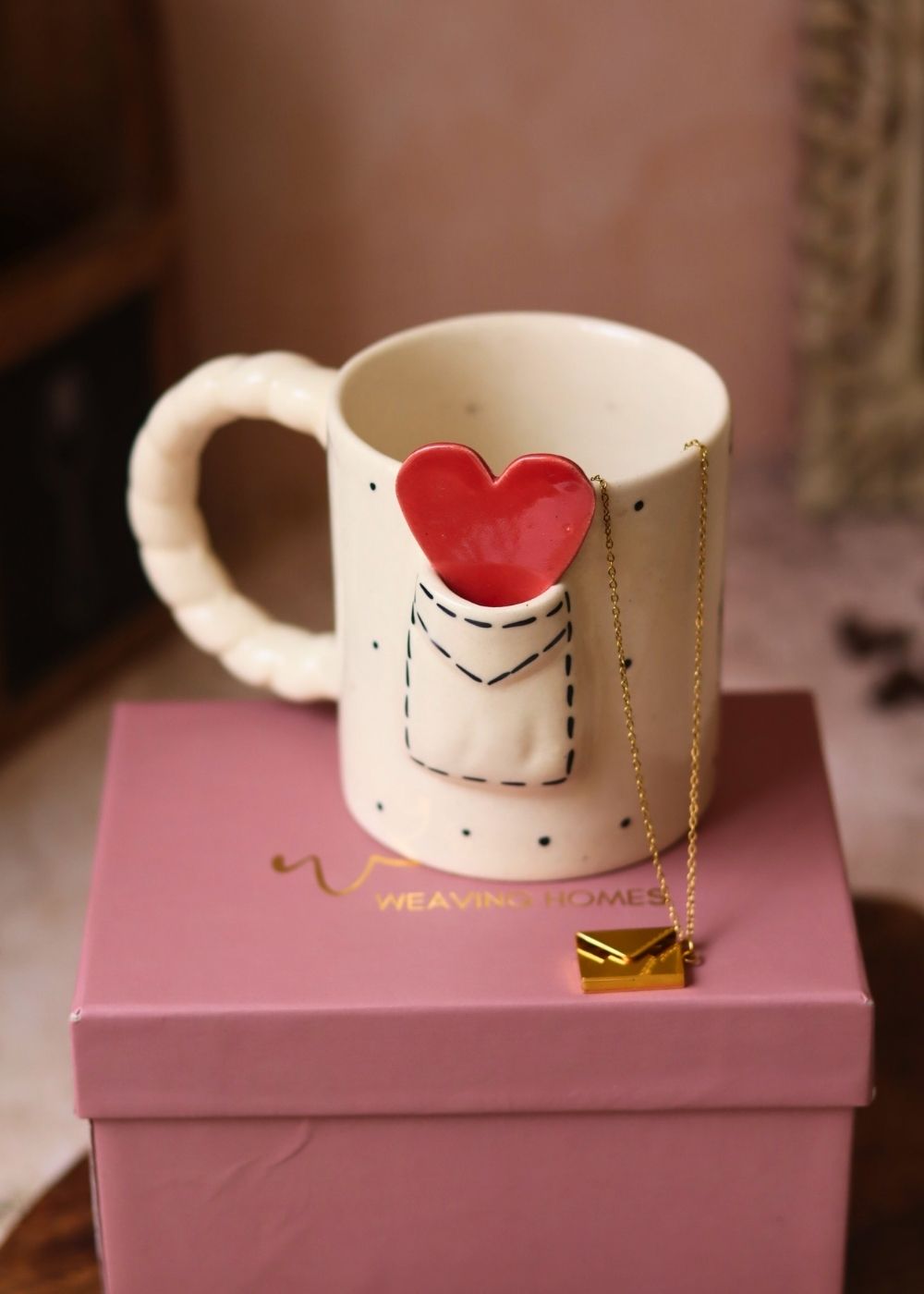 Love Letter Mug & Love Letter Necklace in a Gift Box handmade in India