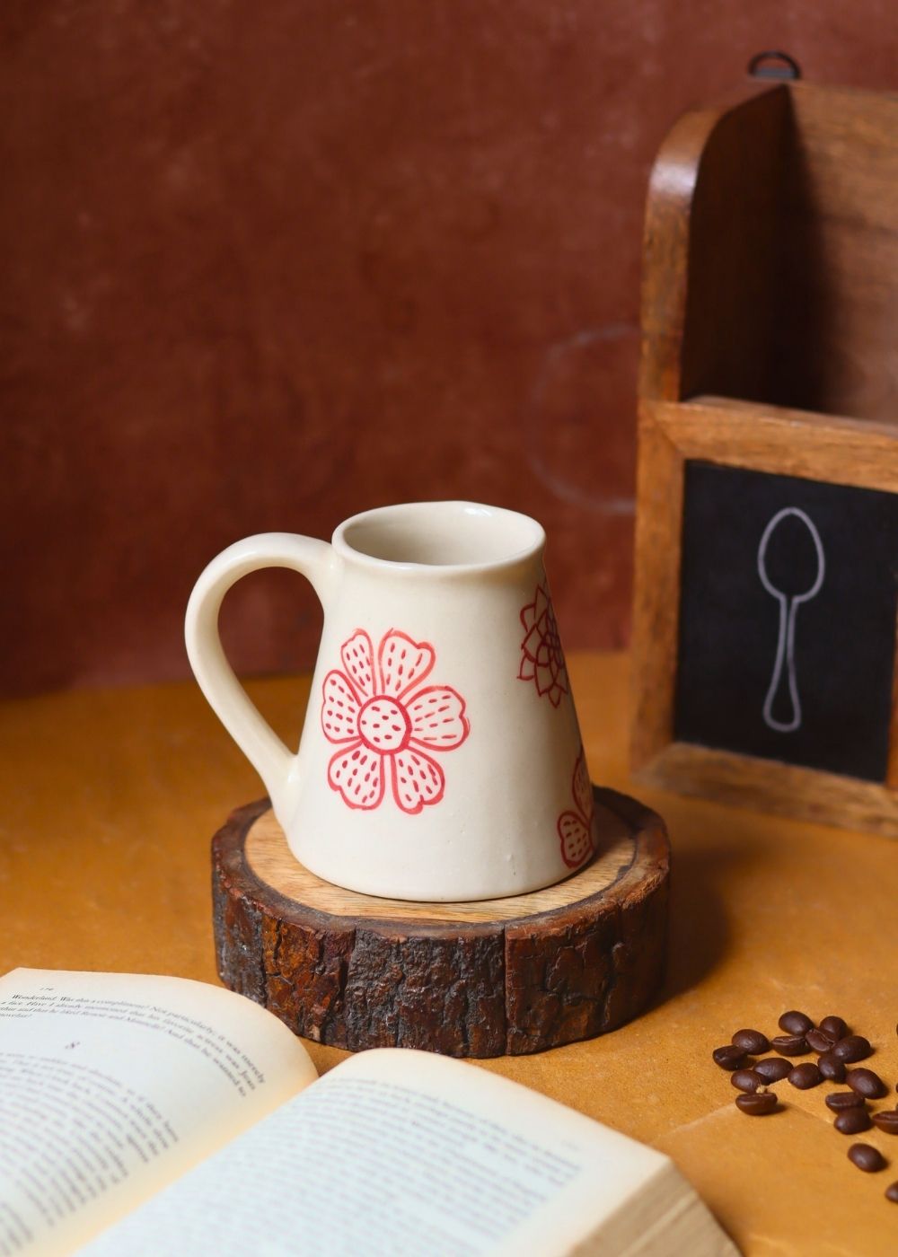 Red Floral Embrace Mug handmade in India