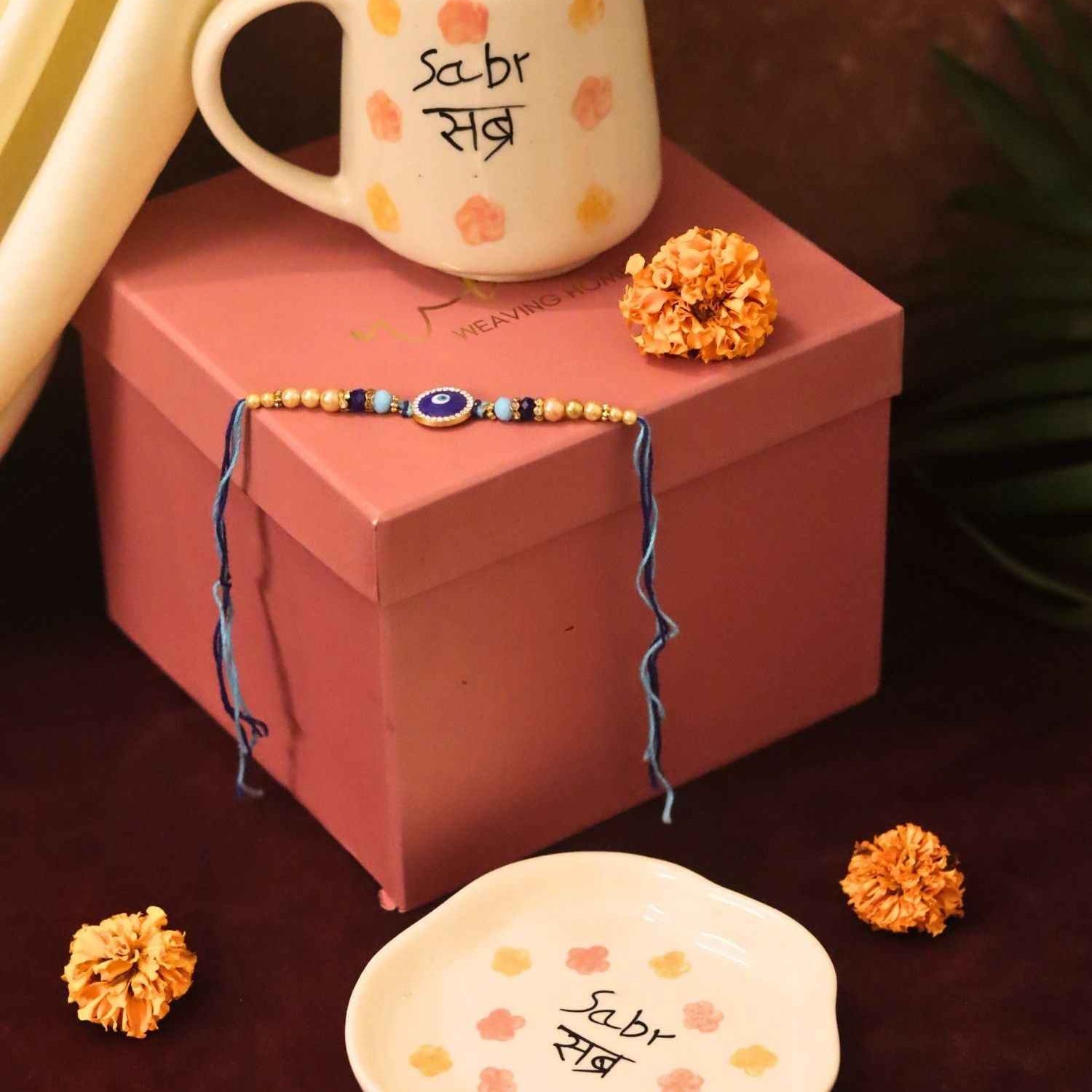Sabr Mug & Handmade Dessert Plate Rakhi Gift Box