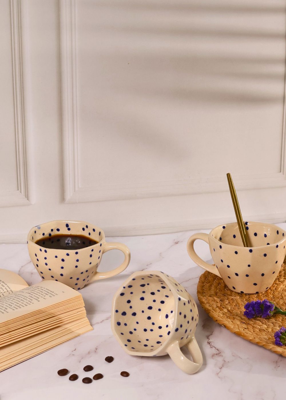 Blue Polka Mug handmade in india