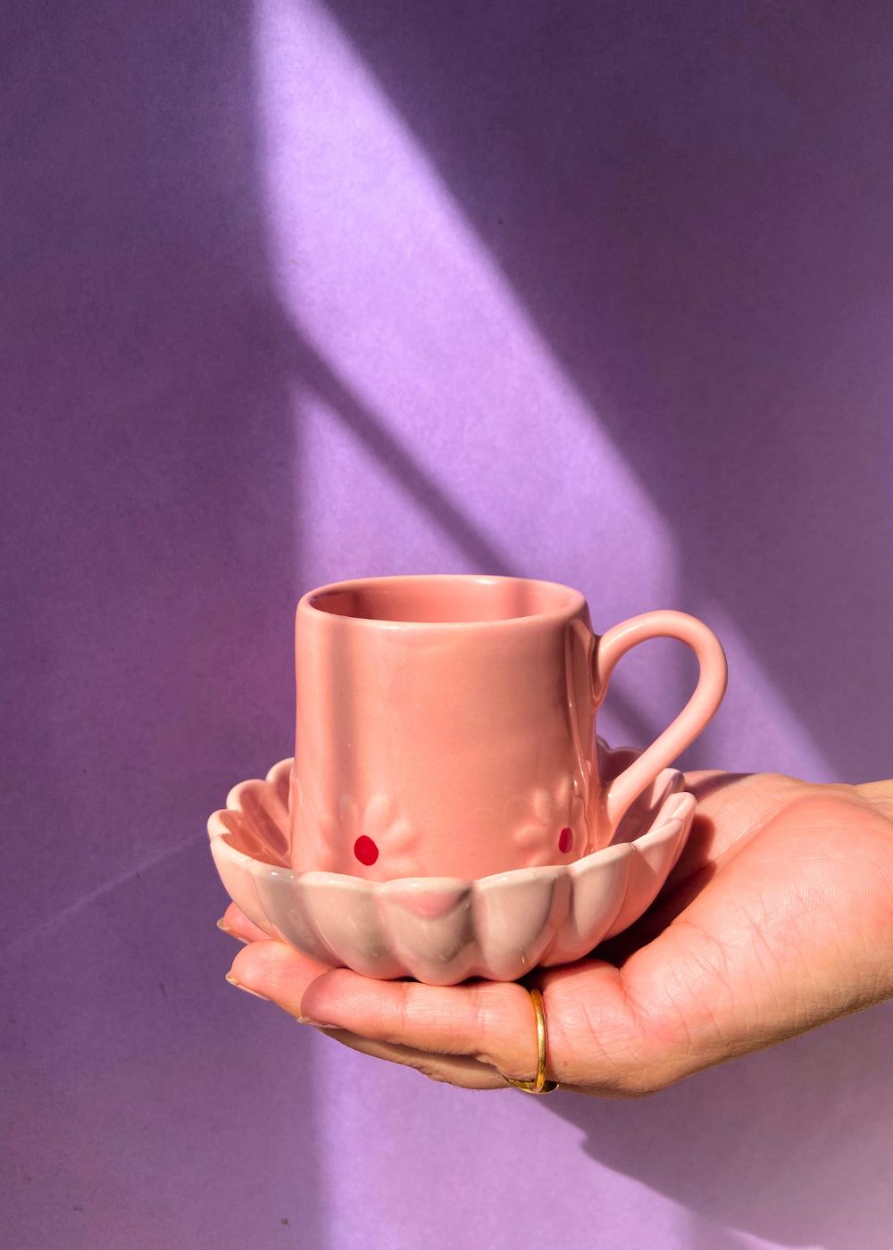 handmde Pink lily mug & ice cream bowl Made by ceramic 