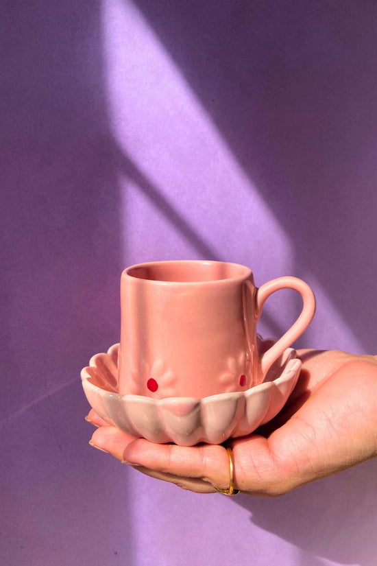 handmde Pink lily mug & ice cream bowl Made by ceramic 