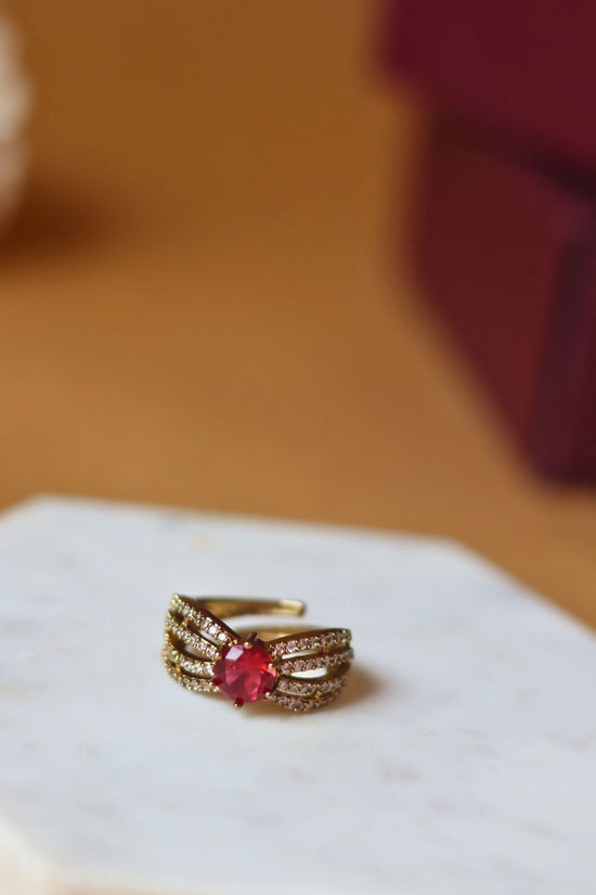 Crimson Bloom Ring handmade in India