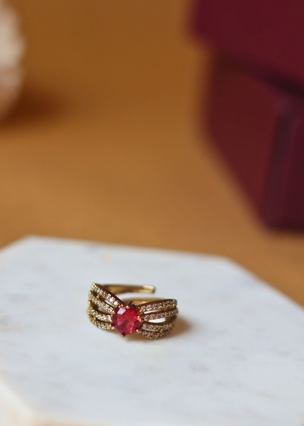 Crimson Bloom Ring handmade in India