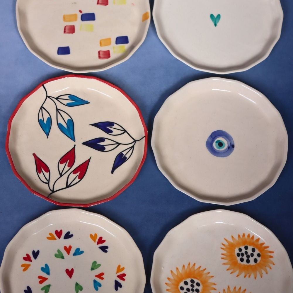 handmade Set of 6 Dine & Shine Snack Plates (for the price of 5)